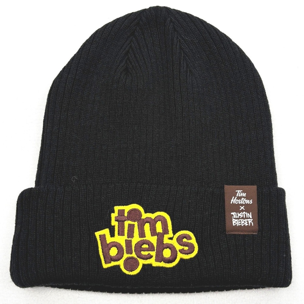 Tim Hortons x Justin Bieber Timbiebs Black Cuffed Beanie Toque Hat Limited Ed